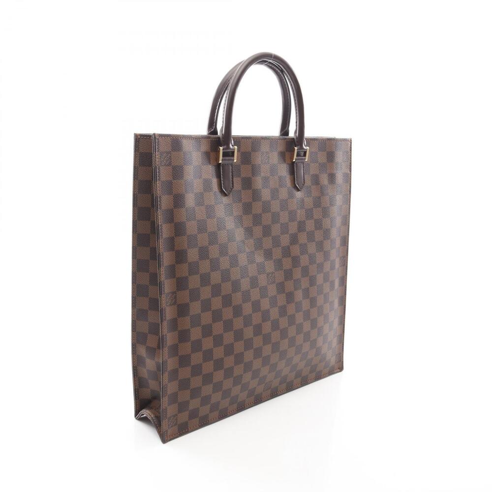 Louis Vuitton Sac Plat Tote Bag Canvas Leather Damier Brown